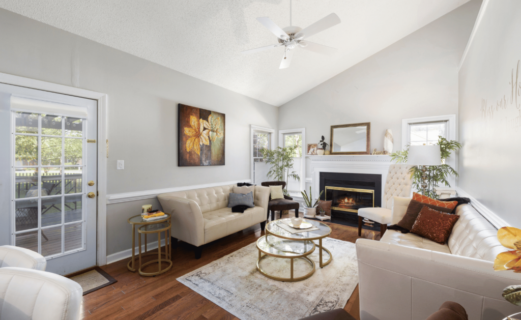 living room with off white walls