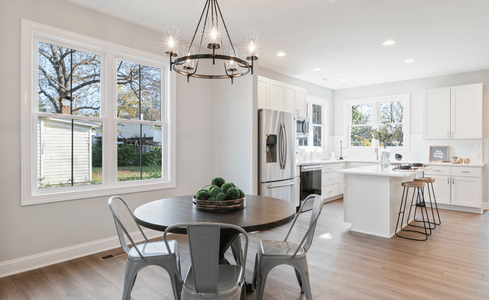 dining room with white painted walls